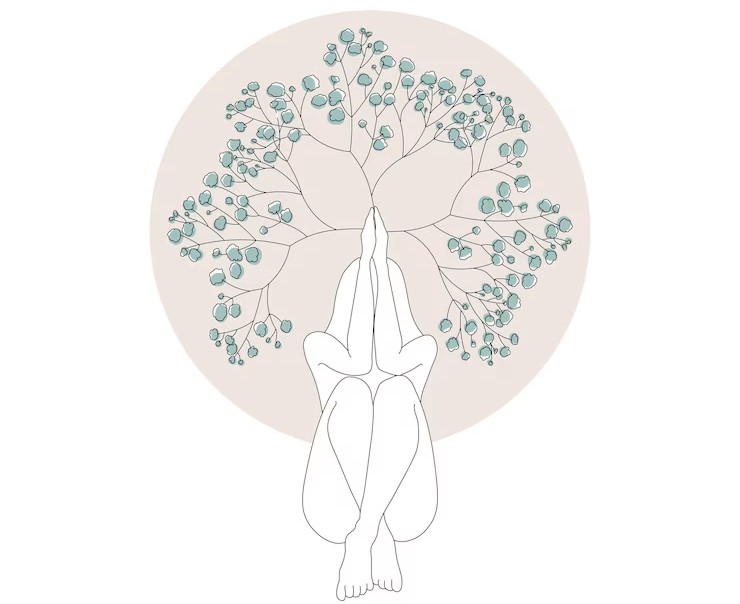 meditation woman silhouette with gypsophila flower pattern vector illustration 654070 387