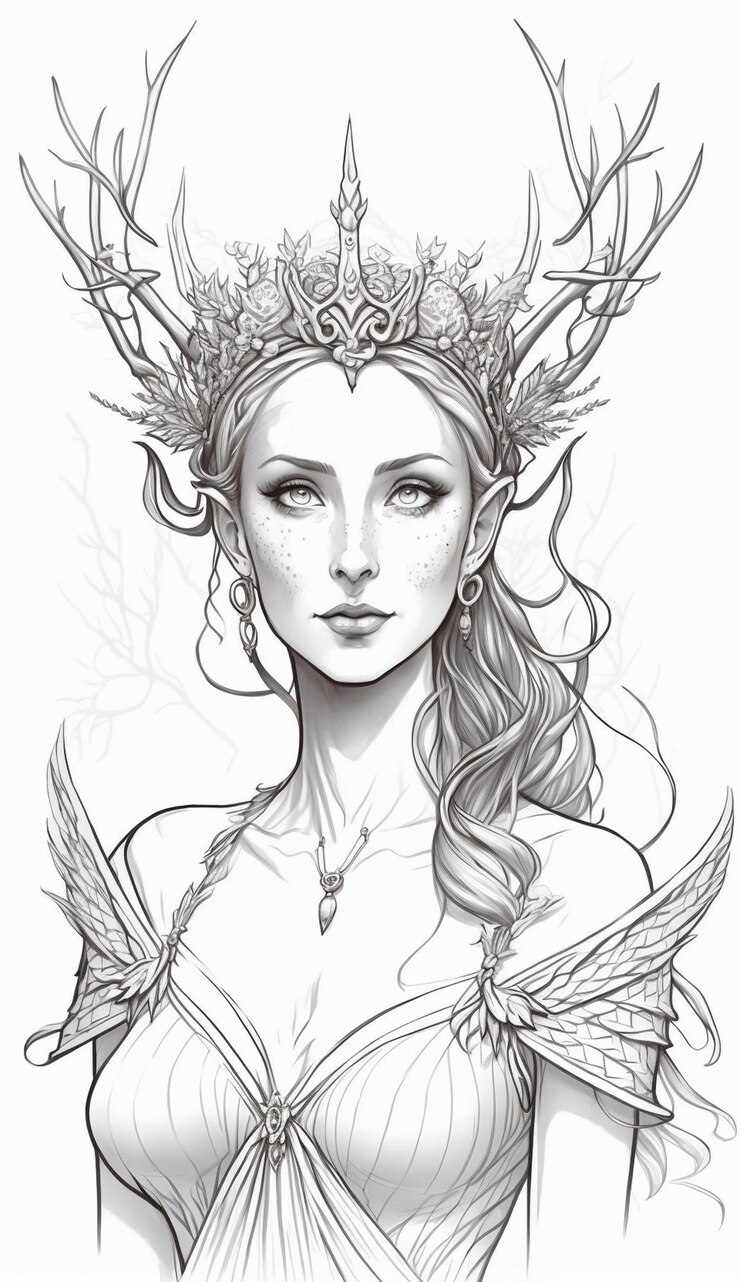 drawing woman with horns crown generative ai 958078 34620